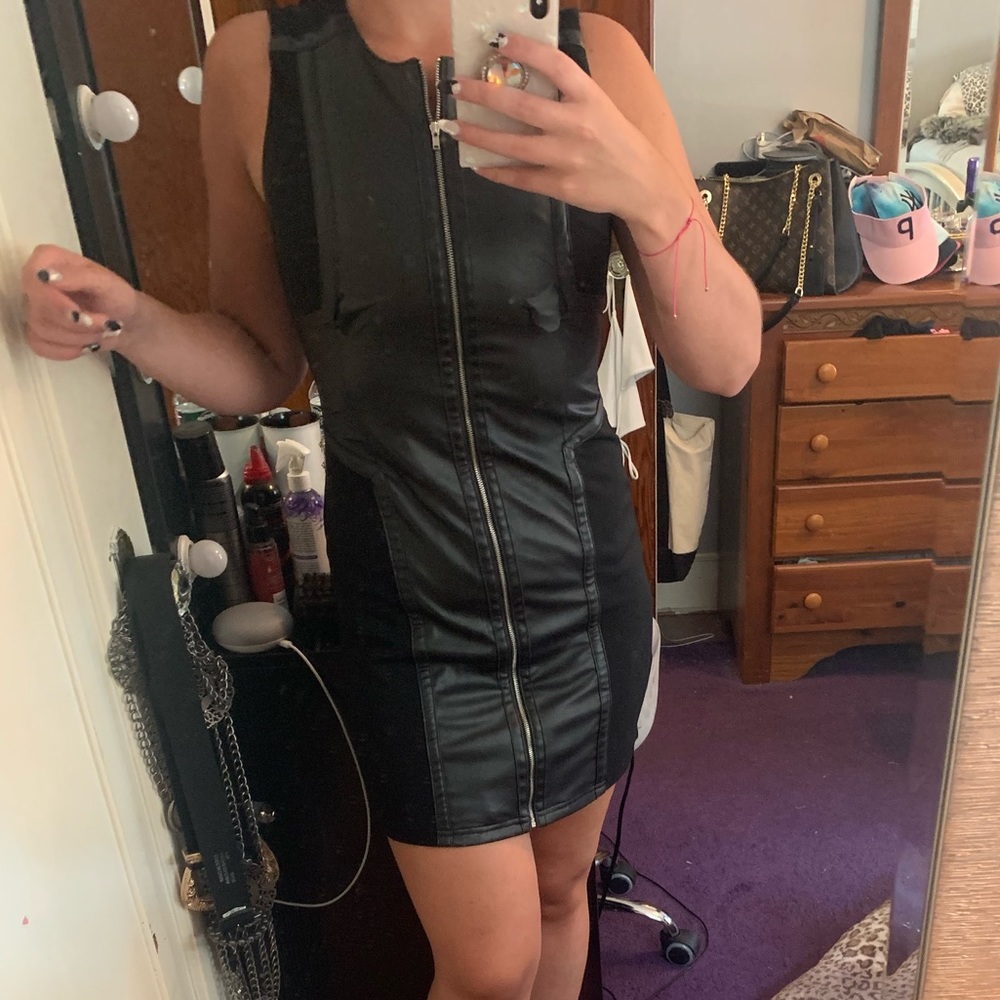 Leather zip up dress